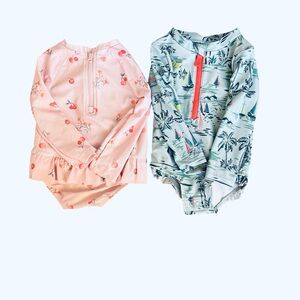 Set of 2 Long Sleeve Toddler Bathing Suits Size 12 Months